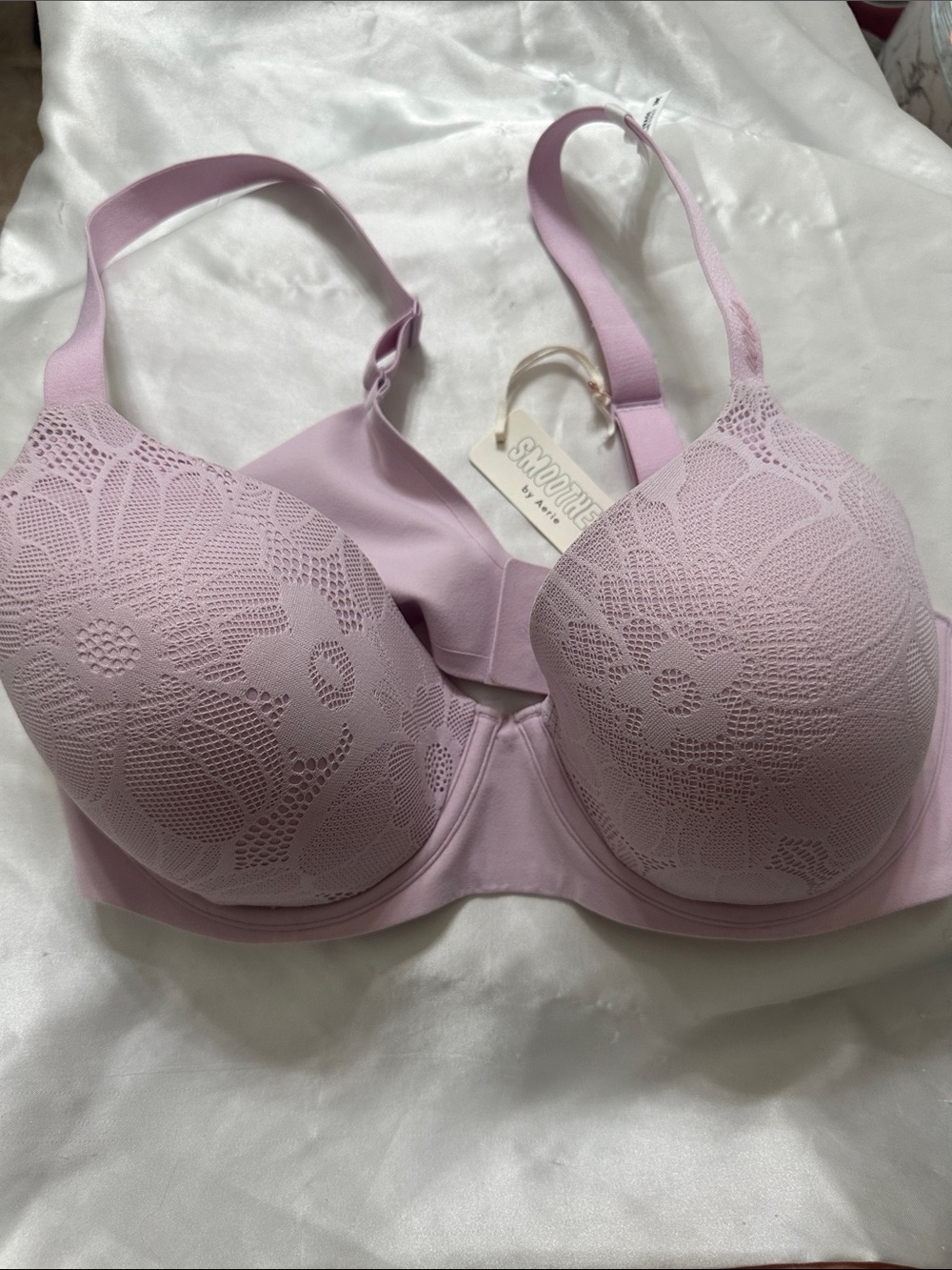 aerie Lace-Overlay T-Shirt Bra in Light Lilac